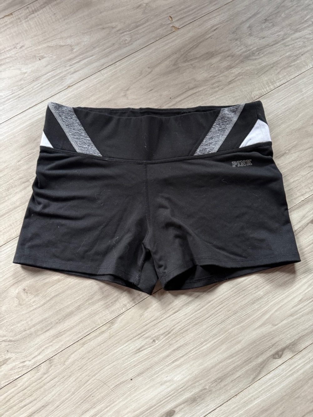 PINK Victoria's Secret Black Athletic Shorts with Gray & White Panels